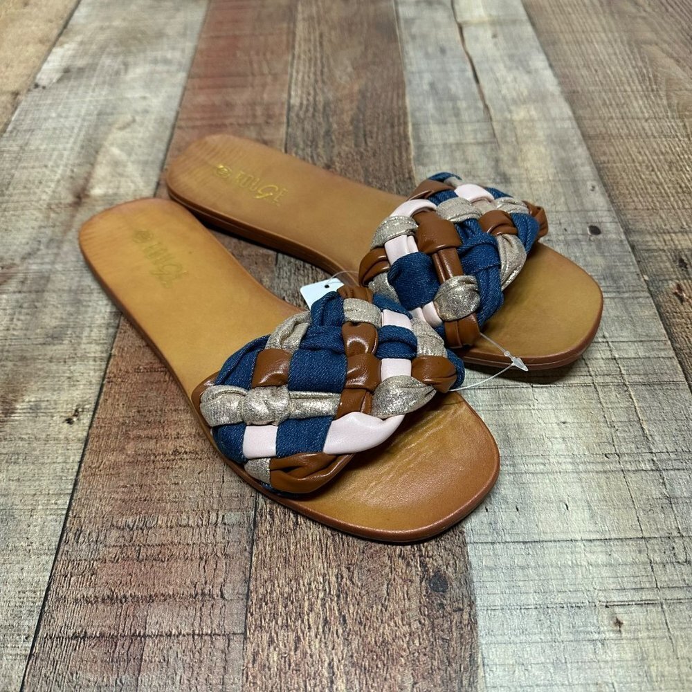 Rouge Denim blue pink multi slipper slides women's 10